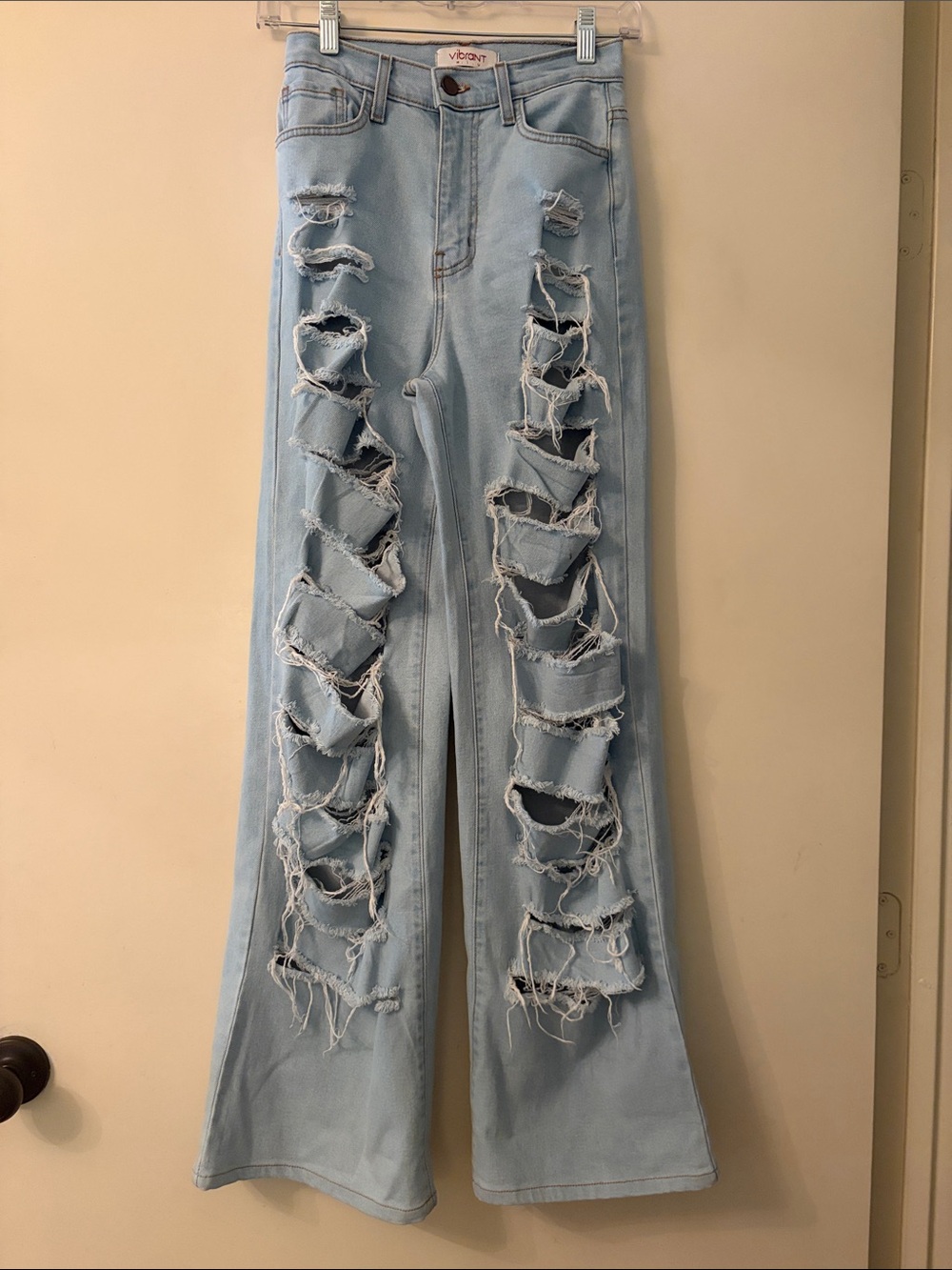 Light Wash Distressed Wide-Leg Jeans